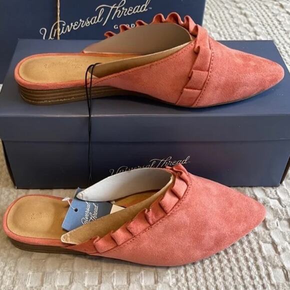 Fall Suede like Ruffle mules flip casual flats rust color 5 NEW IN BOX - Picture 1 of 6